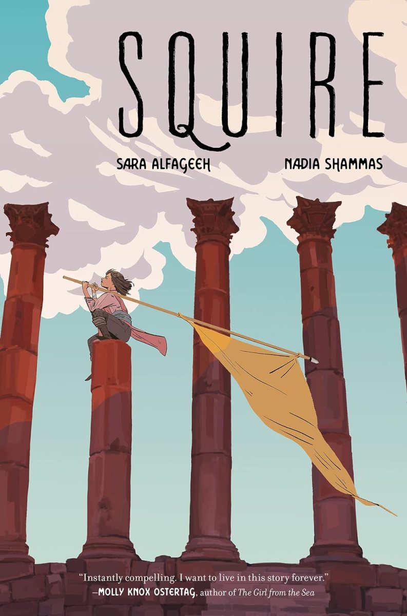 Squire cover artwork shows a young squire sitting on top of a column