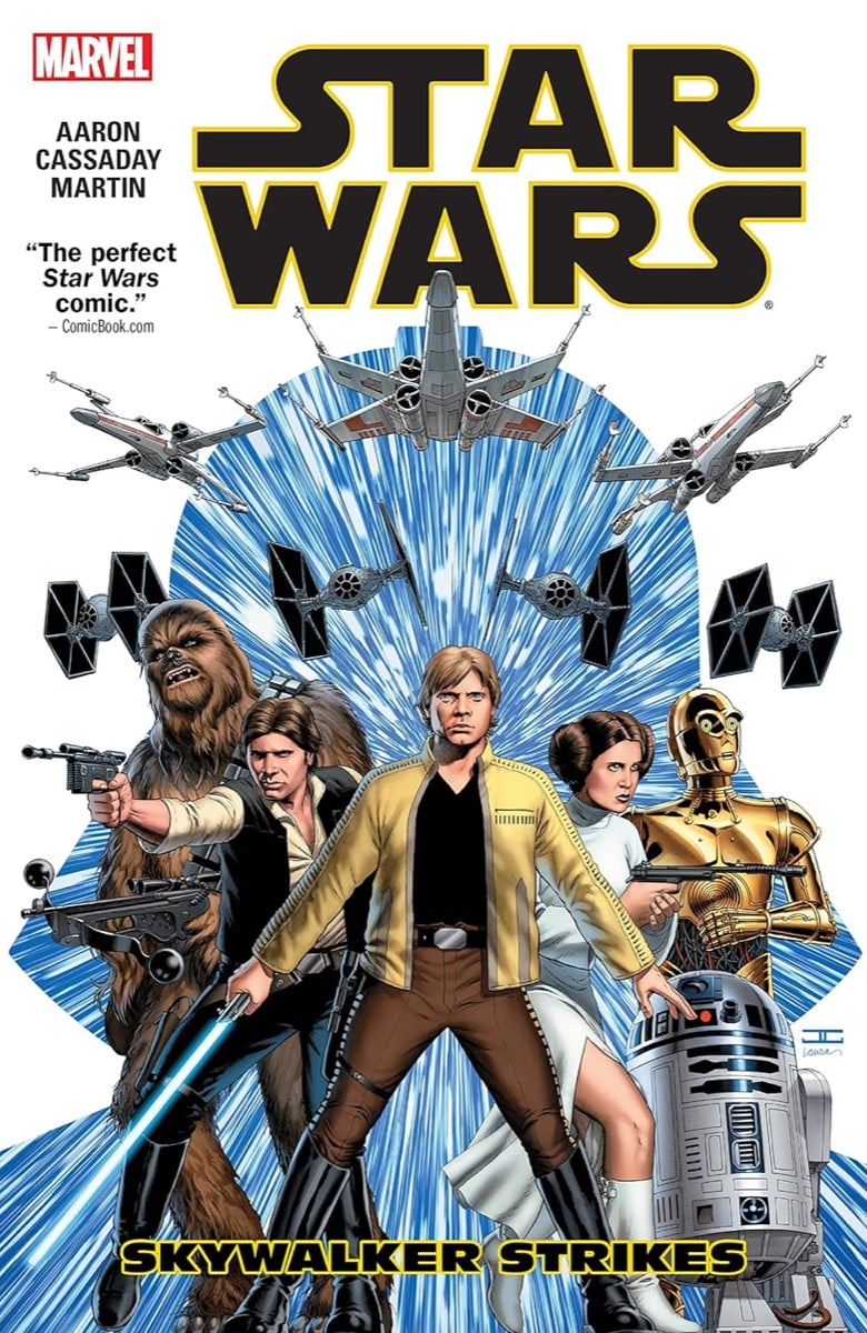 Cover art for "Star Wars- Skywalker Strikes" featuring Luke and friends
