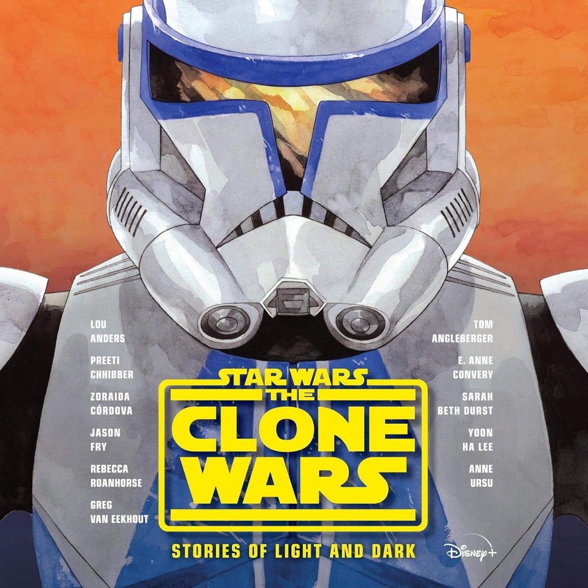 Clone soldiers stands solemn on cover art for "Star Wars The Clone Wars- Stories of Light and Dark"