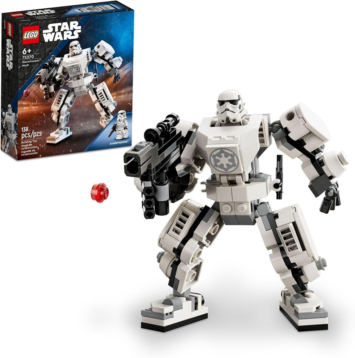 A LEGO Storm Trooper Mech shooting a blaster