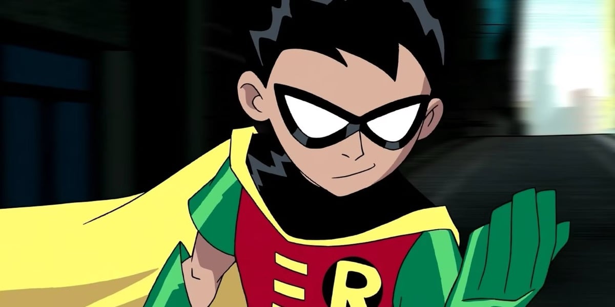 Robin makes the "bring it on" gesture in "Teen Titans' 