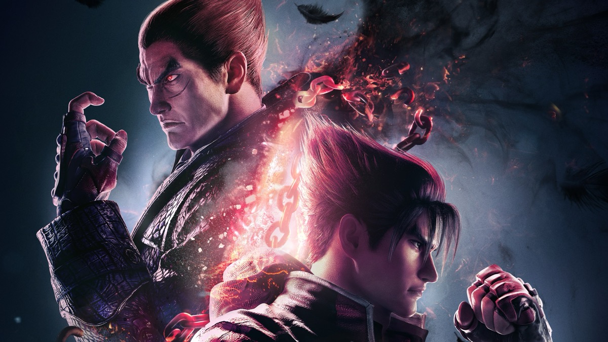 Two strong men make power fists in cover art for "Tekken 8"