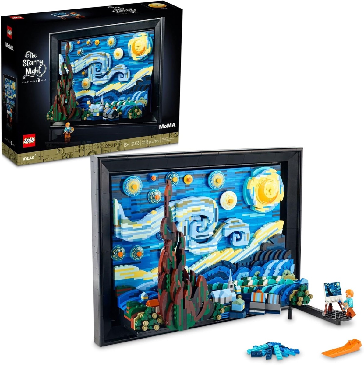 A LEGO version of "The Starry Night" by Van Gogh