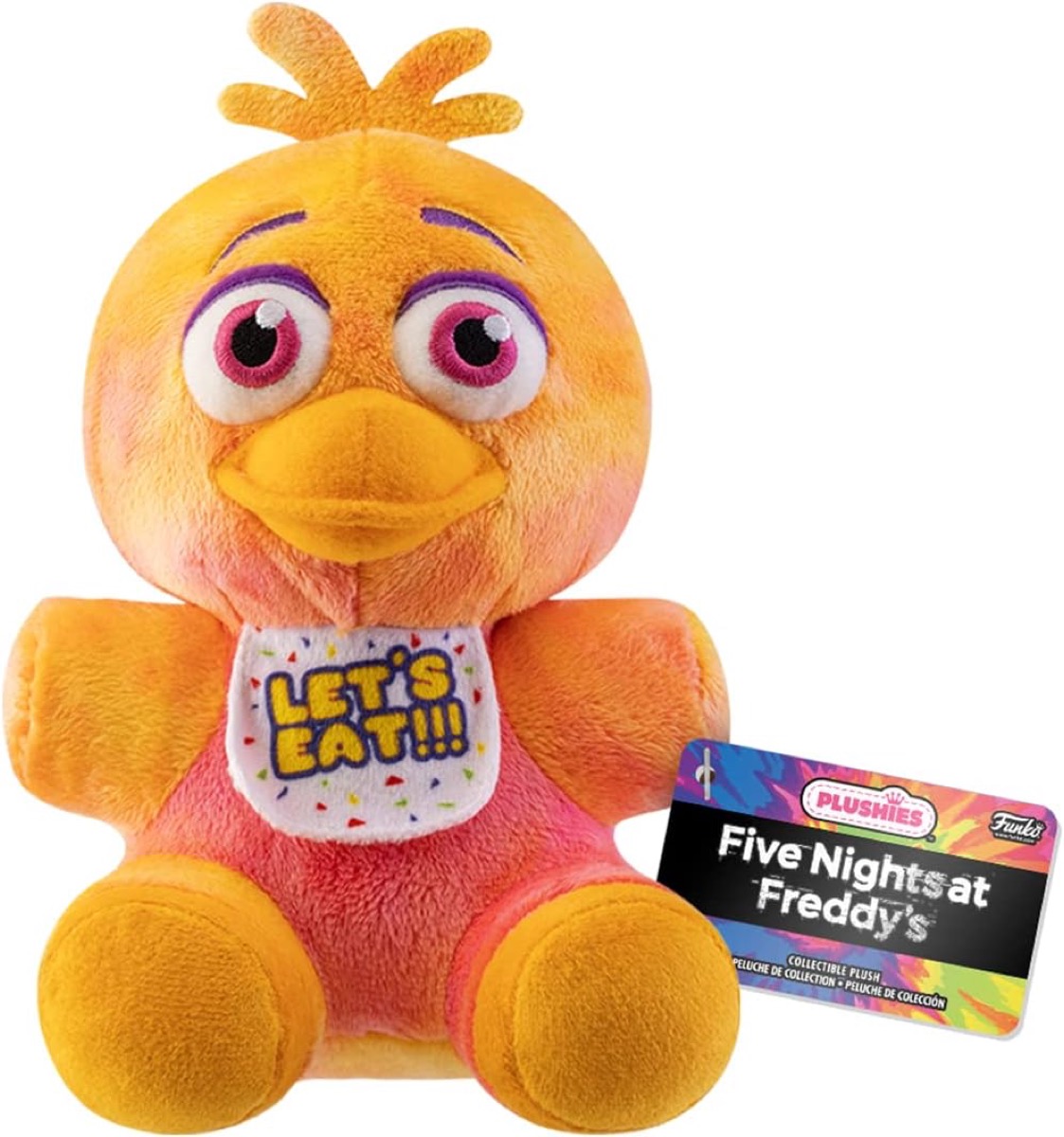 A Tie Dye Chica plushie from "Five Nights at Freddy's" 