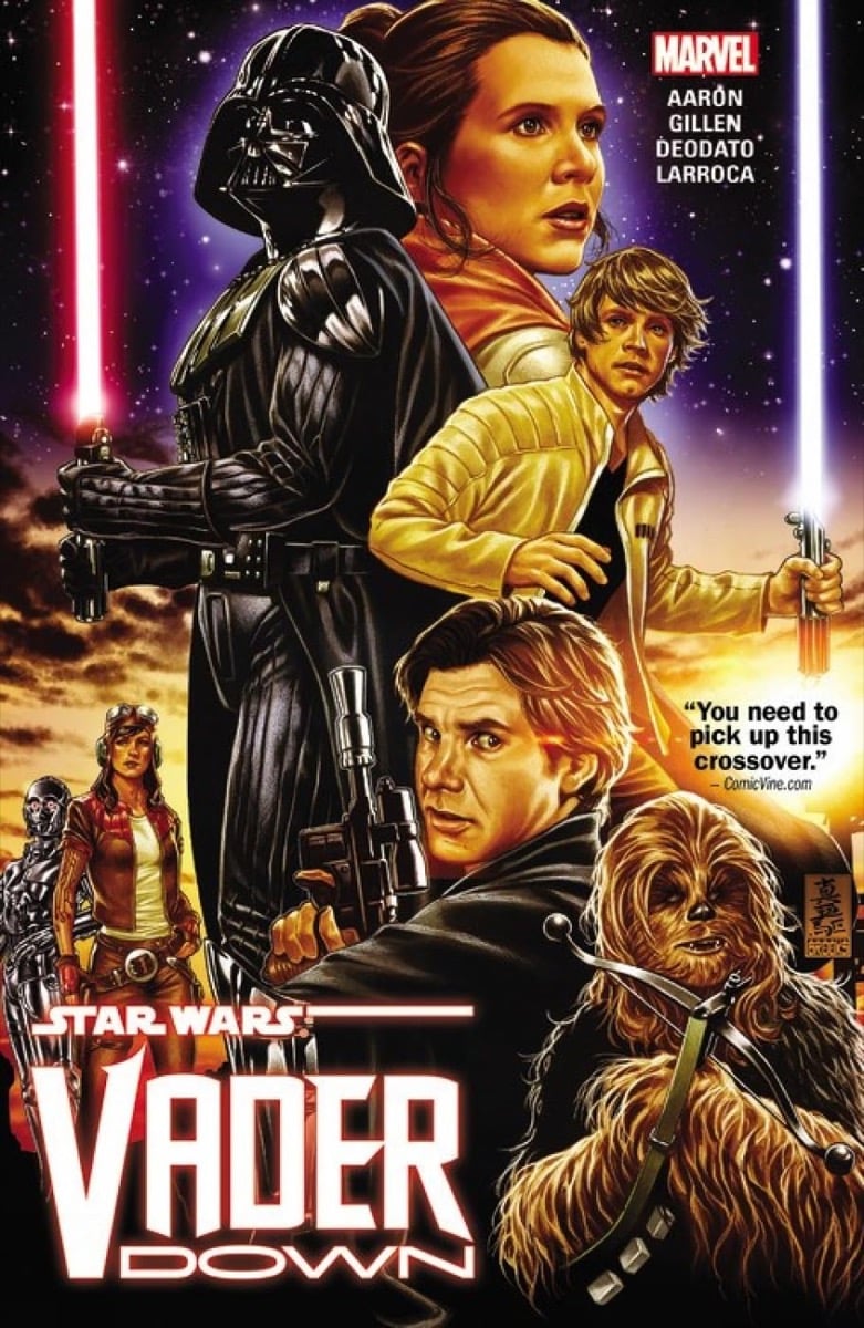 Cover art for ""Star Wars: Vader Down" featuring heros and villains from "Star Wars" 