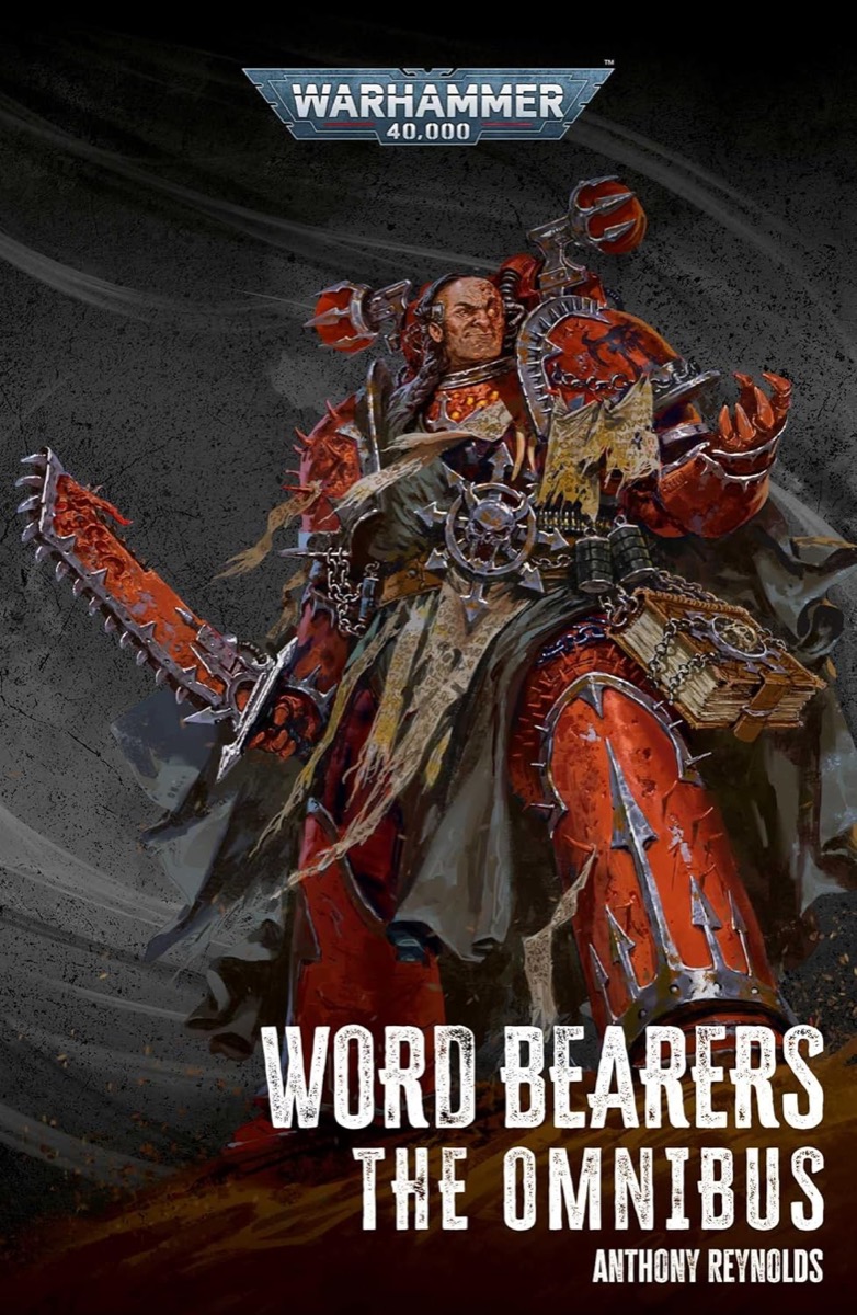 A fearsome Space Marine holds a chainsword in "Word Bearers" 