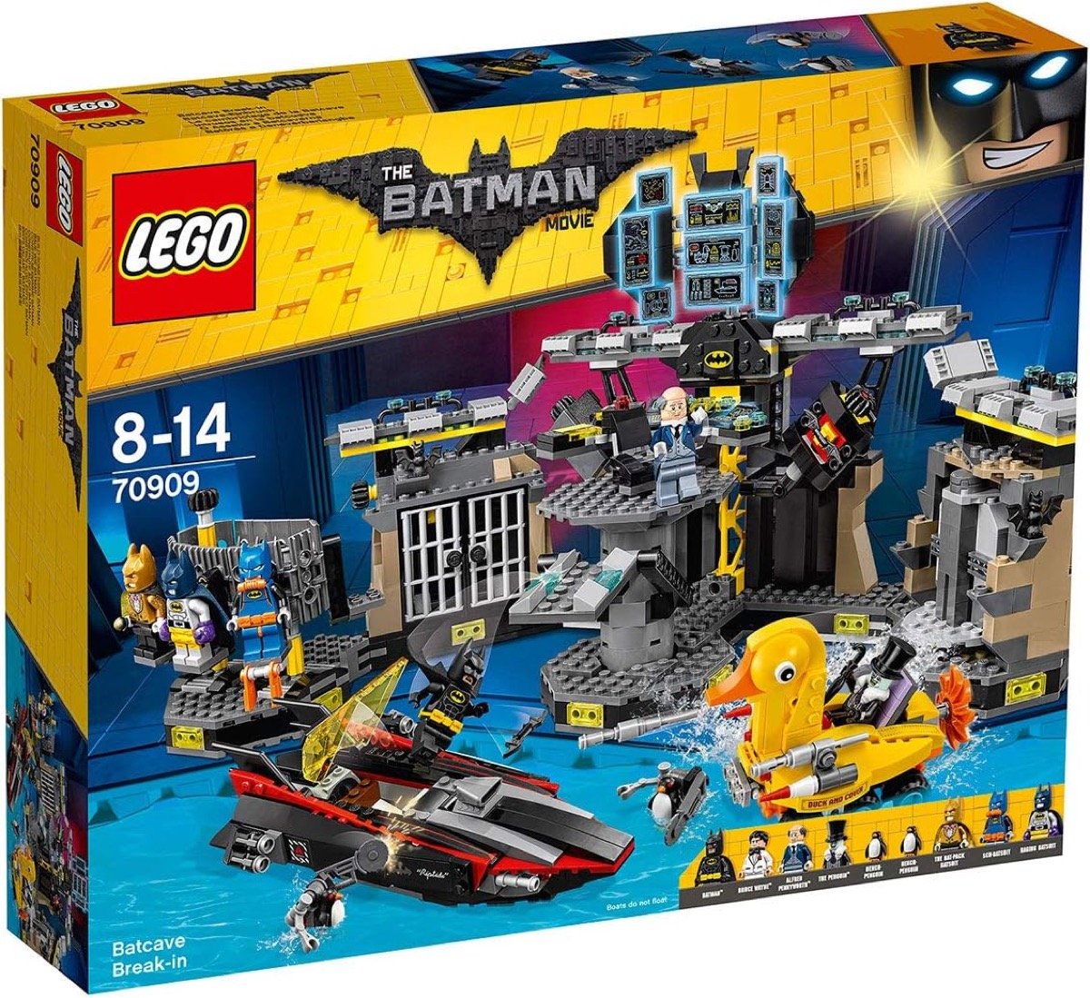 Penguin breaks into the LEGO Batcave on a rubbery ducky boat in this LEGO set 