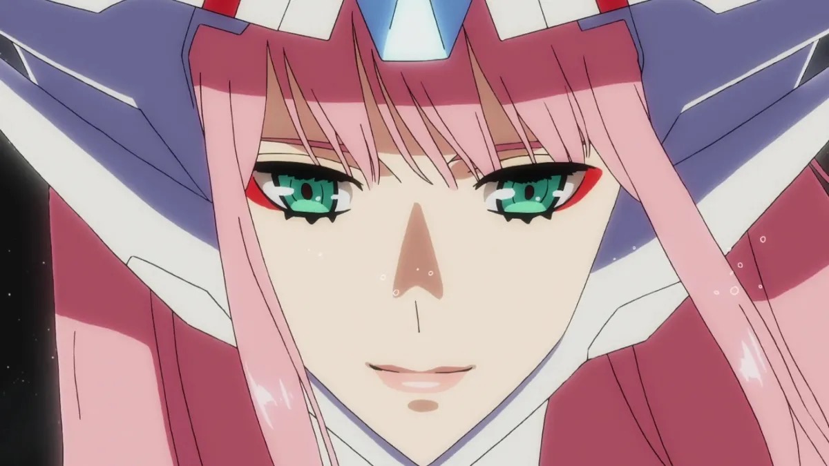 Zero two from darling in the Franxx looking fierce (A-1 Pictures/Trigger/Cloverworks)