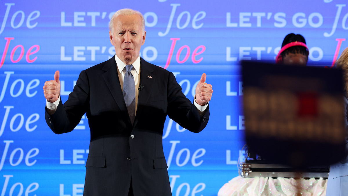 Joe Biden gives double thumbs up at his debate after-party