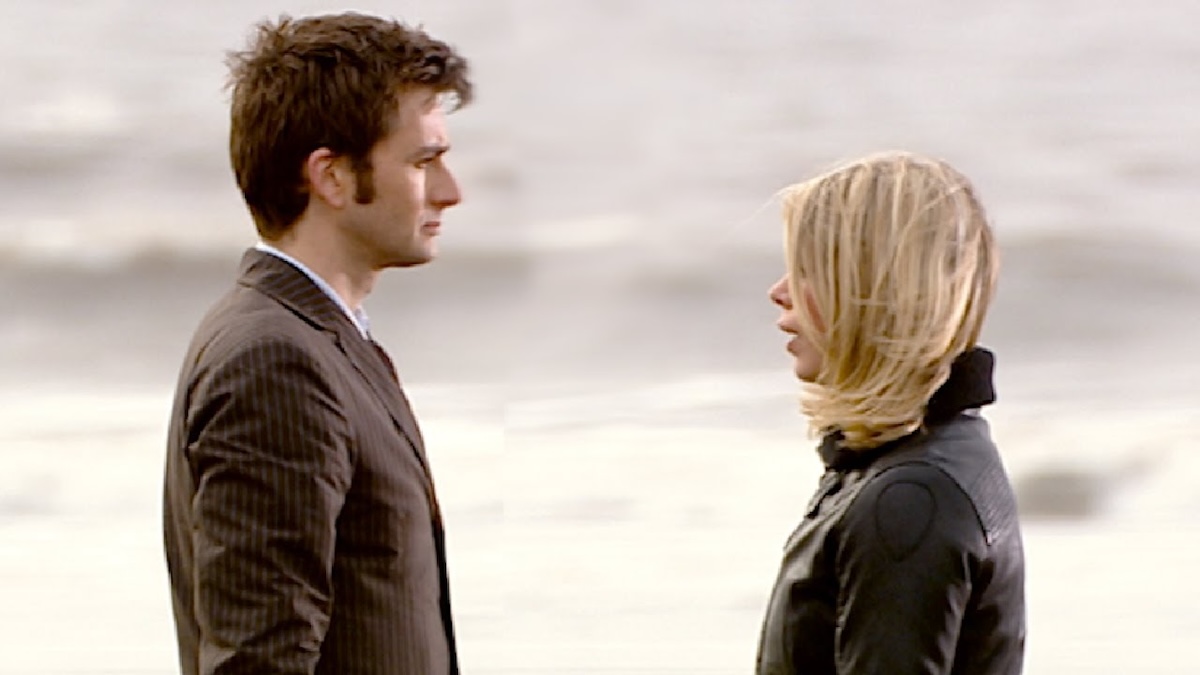 The Doctor and Rose look at each other and prepare to say goodbye