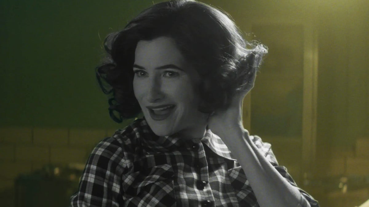 Kathryn Hahn as black and white Agatha in 'Agatha All Along'