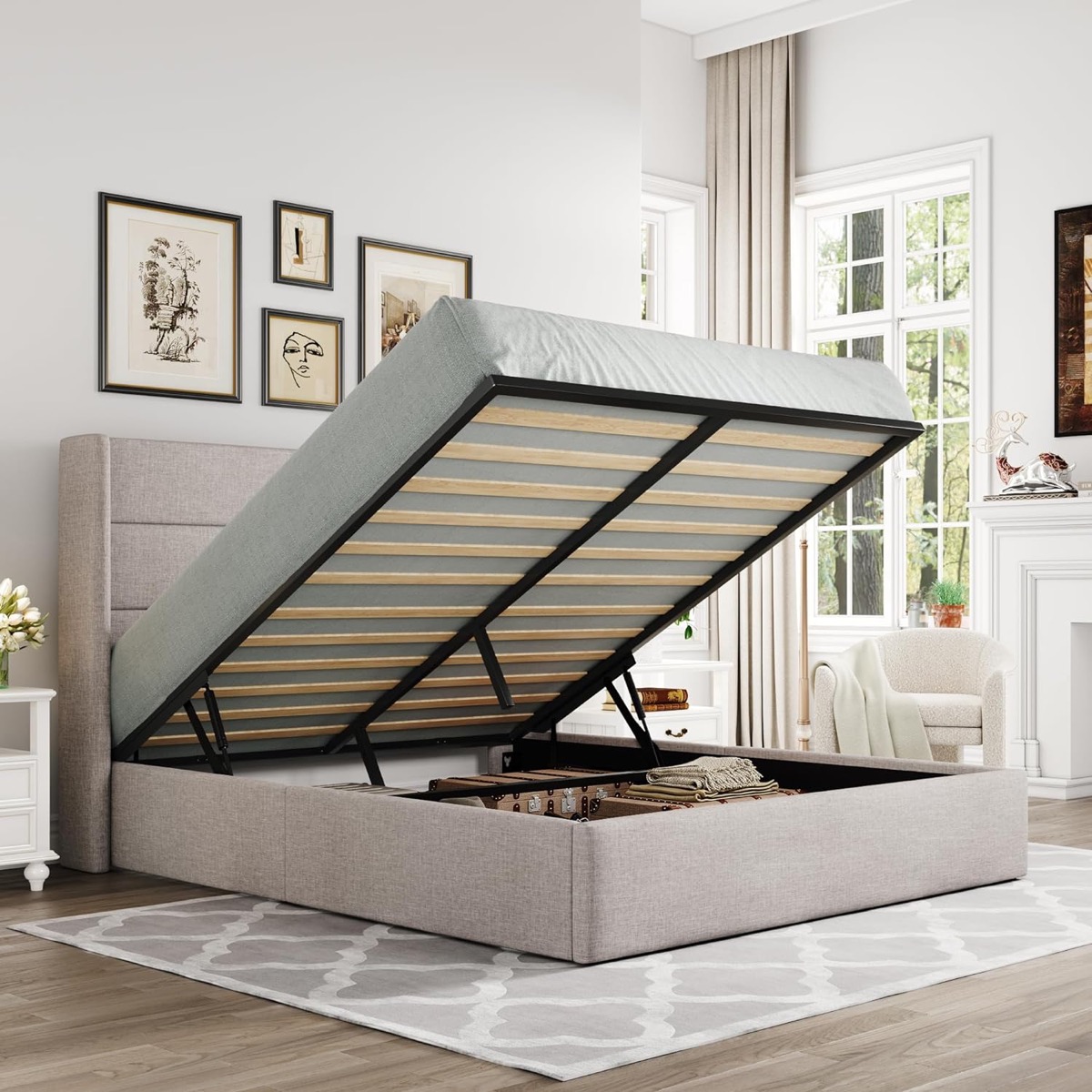 A lift up storage bed raised from Allewie 