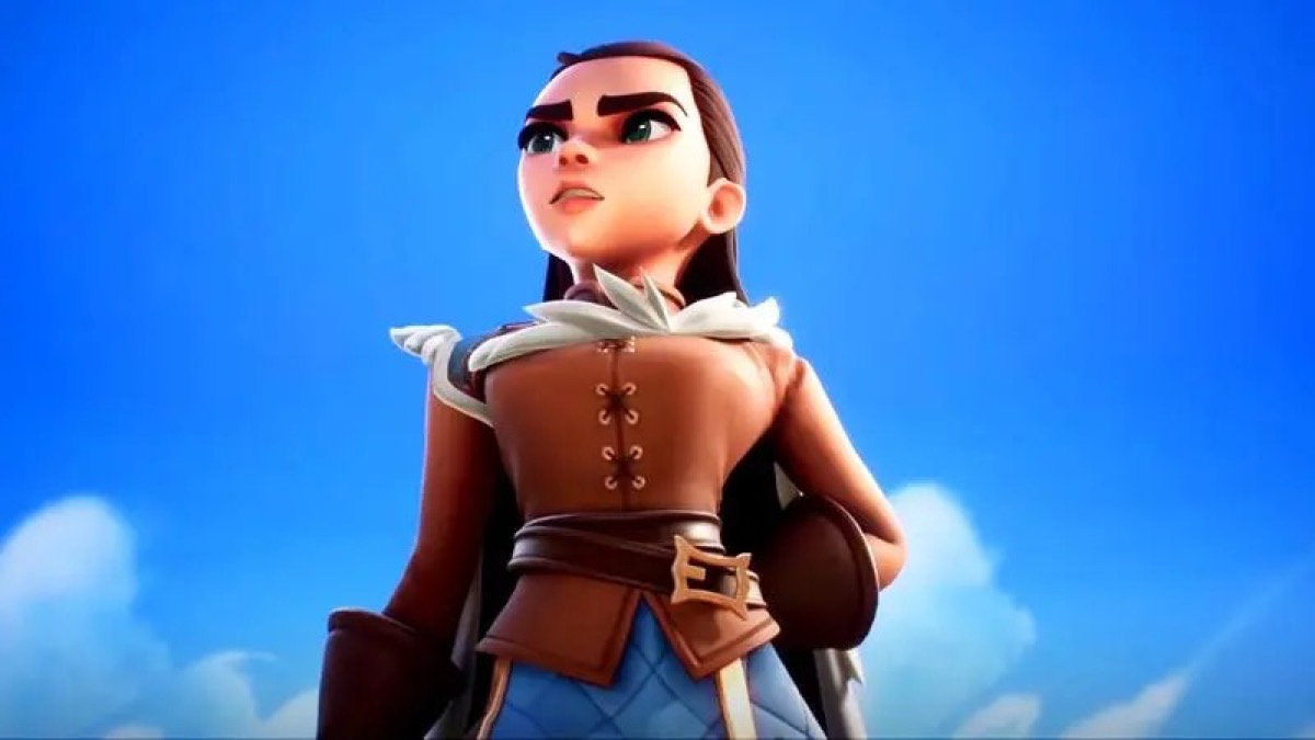 Arya Stark stands against the blue sky  in  "Multiverses" 