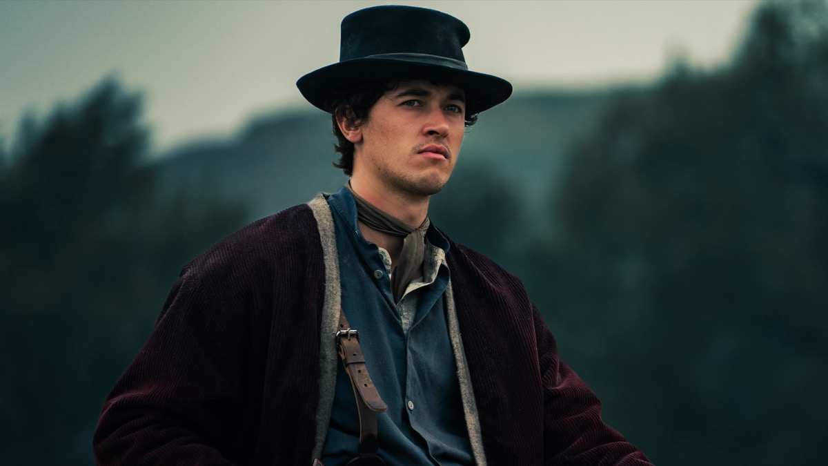 A young man from the Wild West sits up on horseback in "Billy the Kid"