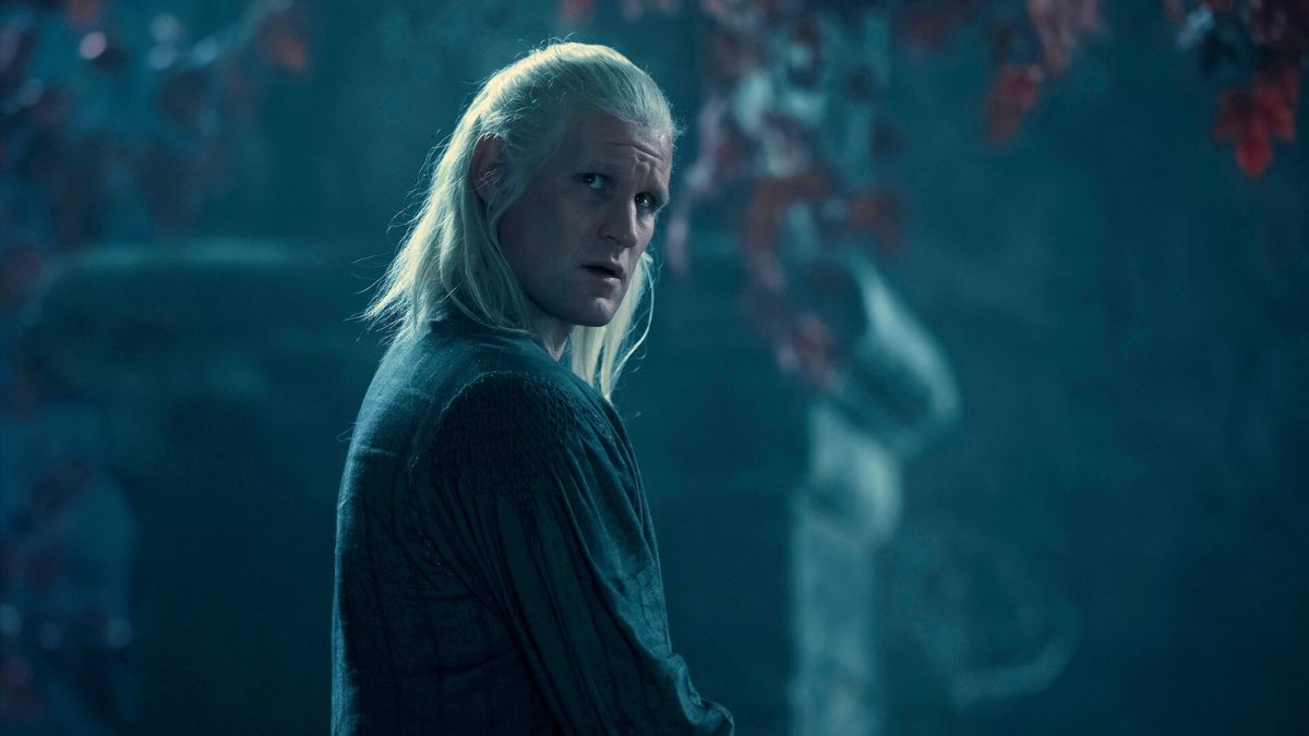 Matt Smith as Daemon Targaryen stands in front of a weirwood tree at Harrenhal in House of The Dragon season 2 episode 3