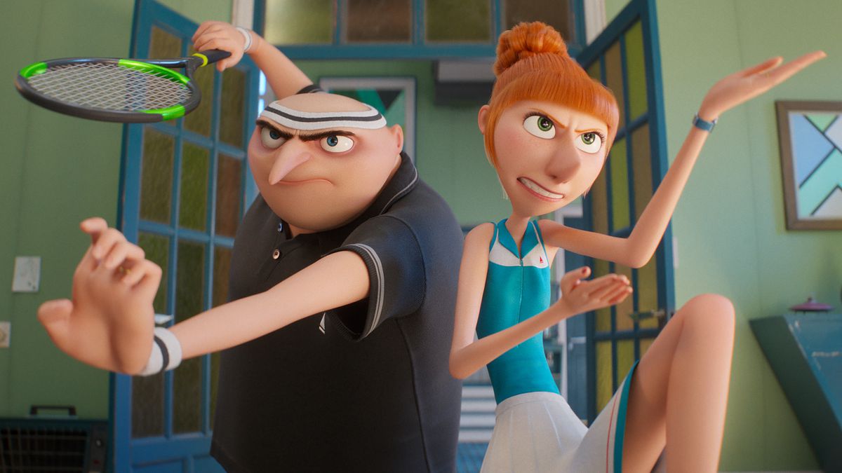 Gru and Lucy do kung fu moves