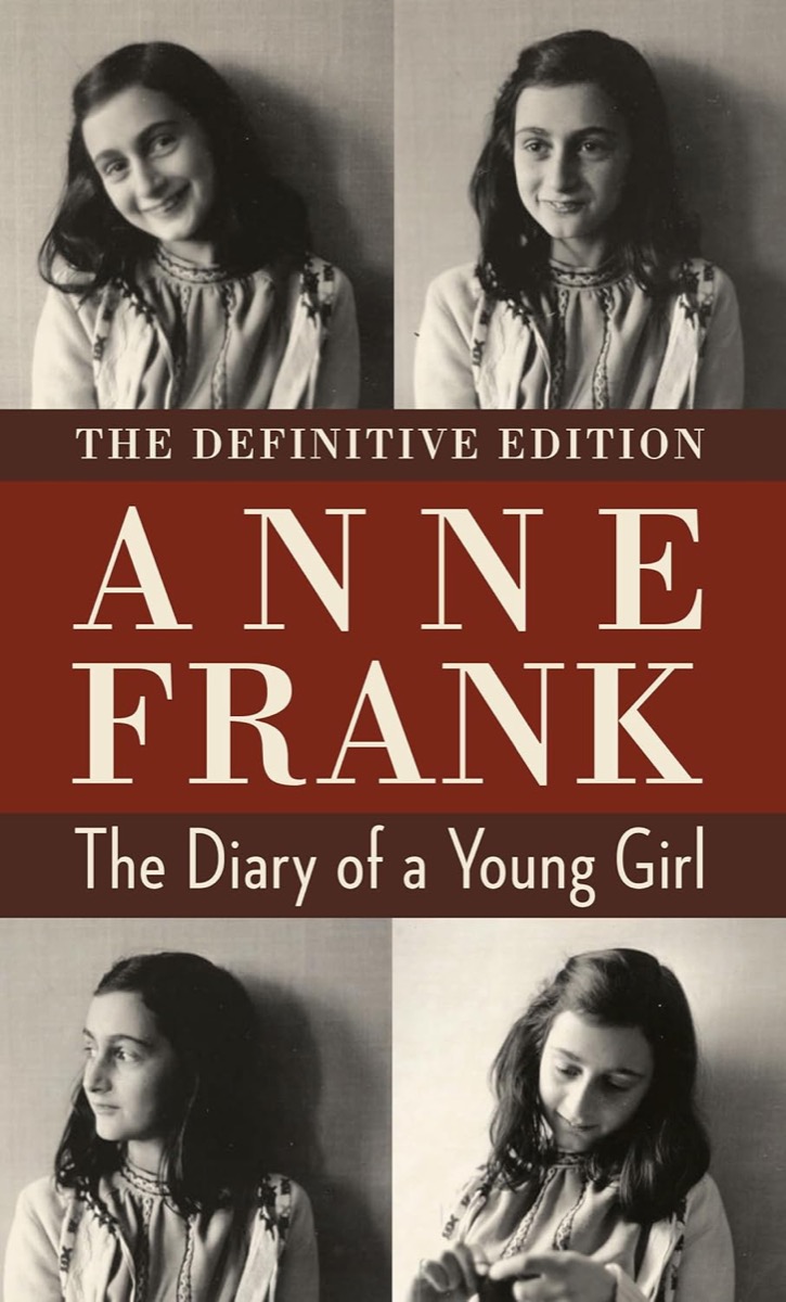 Cover art for "Diary of a Young Girl" featuring photos of Anne Frank