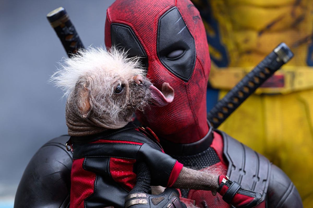 Deadpool holding Dogpool in Deadpool & Wolverine