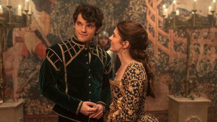 Edward Bluemel as Guildford Dudley and Emily Bader as Jane Grey in My Lady Jane