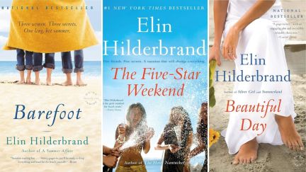 three Elin Hilderbrand novel covers: Barefoot, The Five-Star Weekend, and Beautiful Day