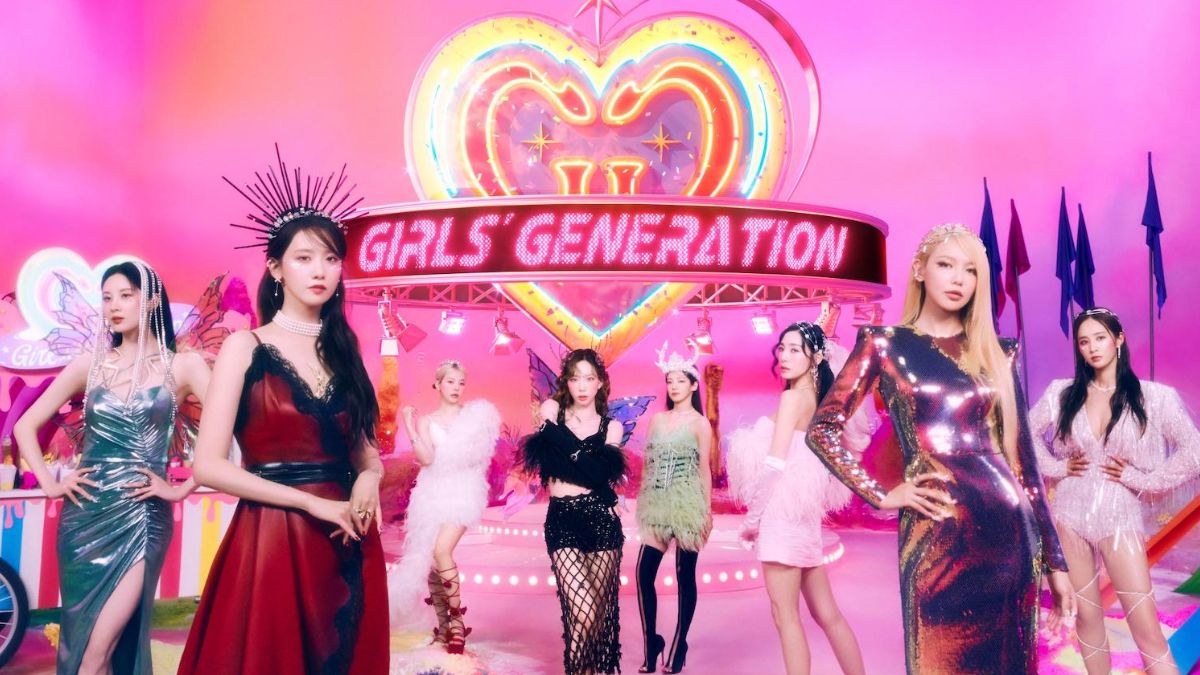 The members of the K-Pop group Girls' Generation promoting their latest comeback