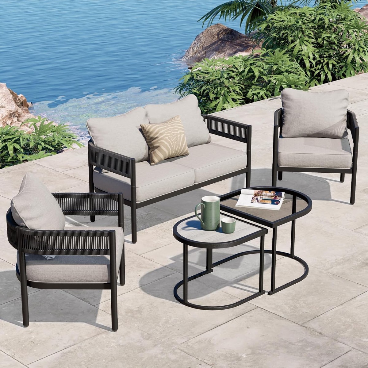 A 5-Piece Outdoor Furniture Set on a patio