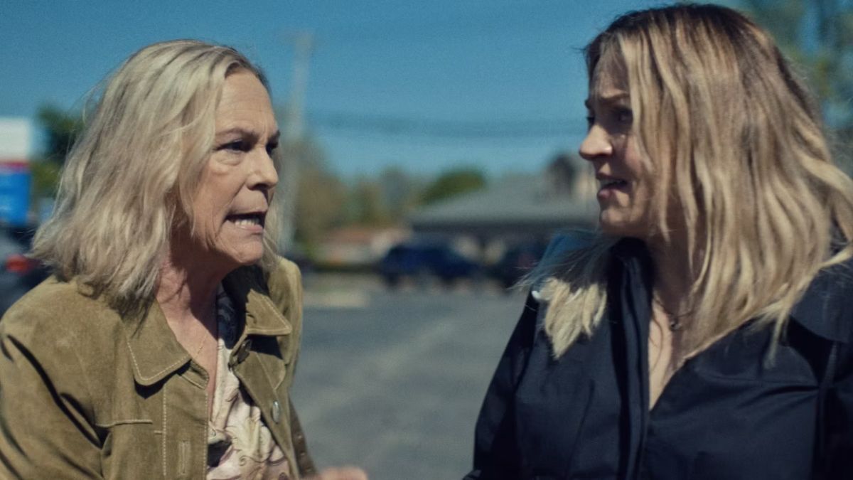 Jamie Lee Curtis as Donna and Abby Elliot as Natalie argue in the hospital parking lot in The Bear season 3 Ice Chips