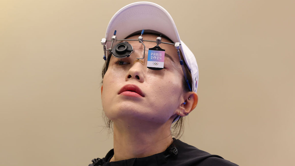 Kim Yeji of Team Republic of Korea prepares to shoot during the Women's 10m Air Pistol Final