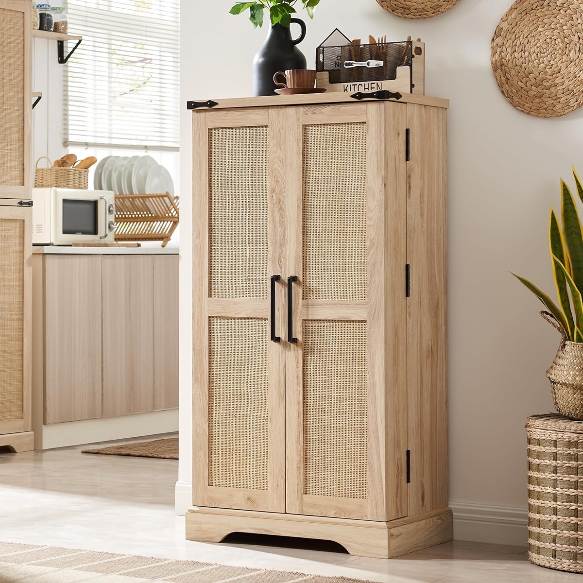 A Kitchen Pantry with Rattan Doors 