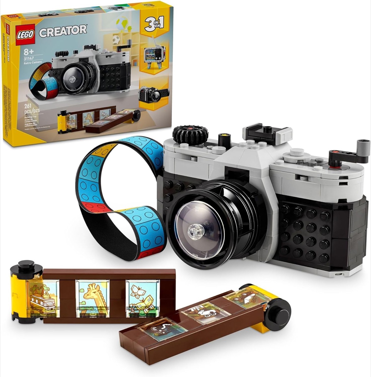 An assembled LEGO Creator 3 in 1 Retro Camera Toy 