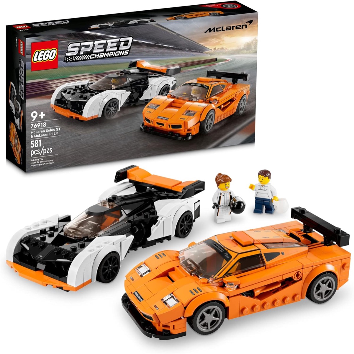 An assembled LEGO Speed Champions McLaren Solus GT