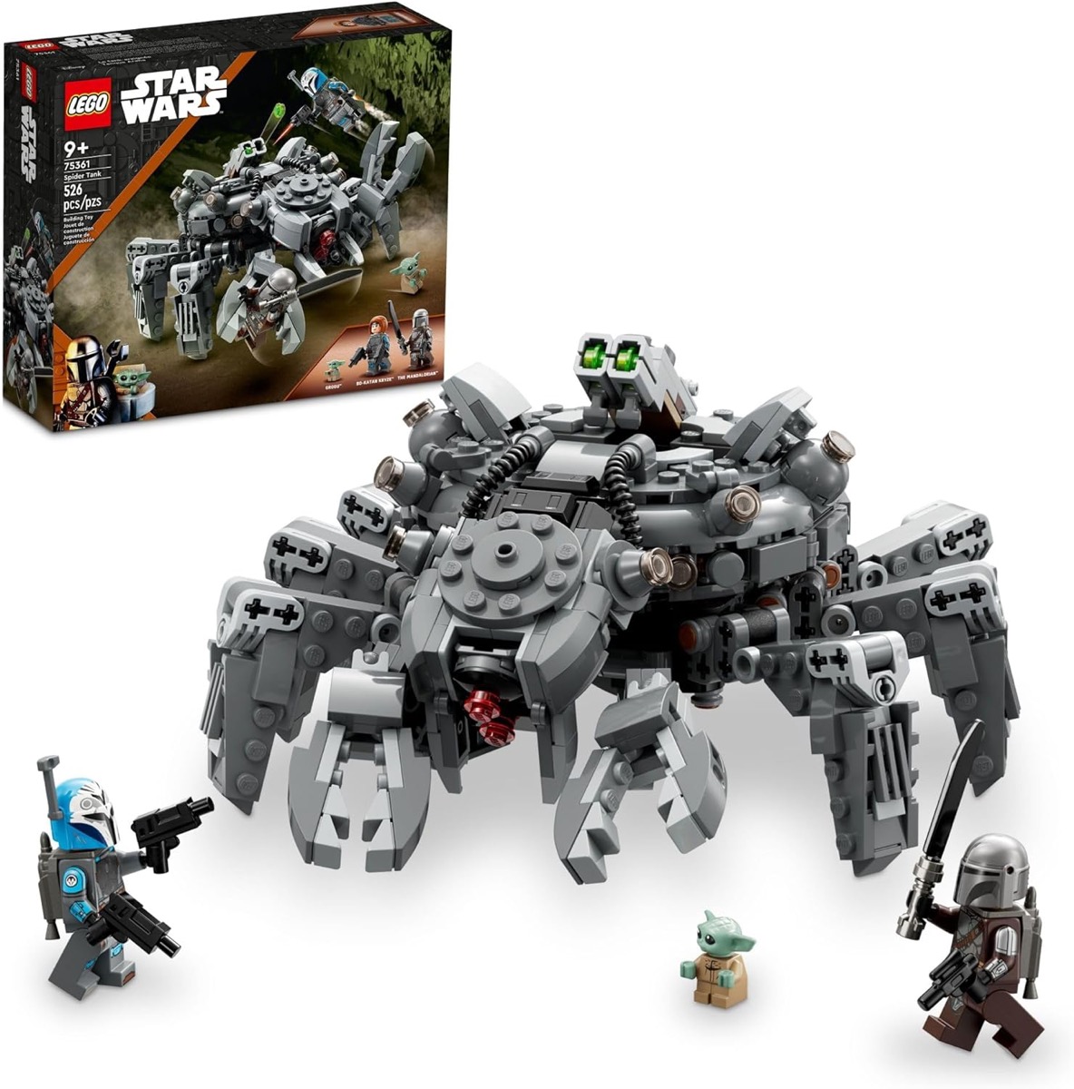 An assembled LEGO Star Wars Spider Tank from "The Mandalorian" 