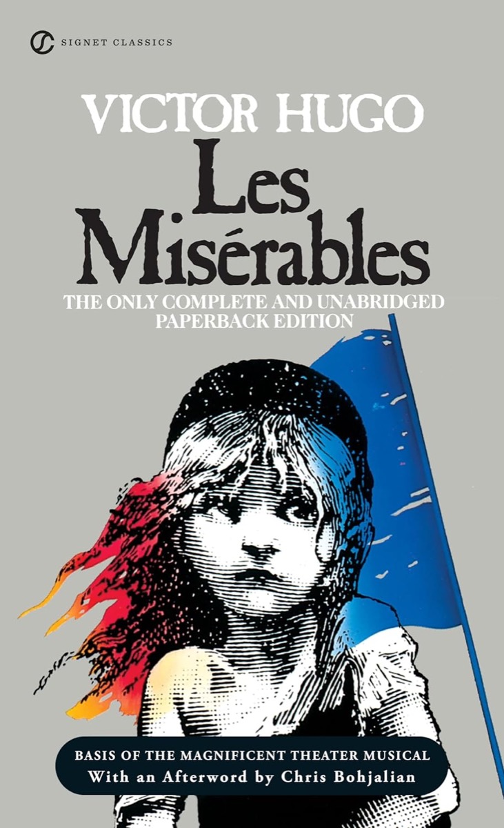 The cover art for "Les Miserables" featuring a young girl and a French flag