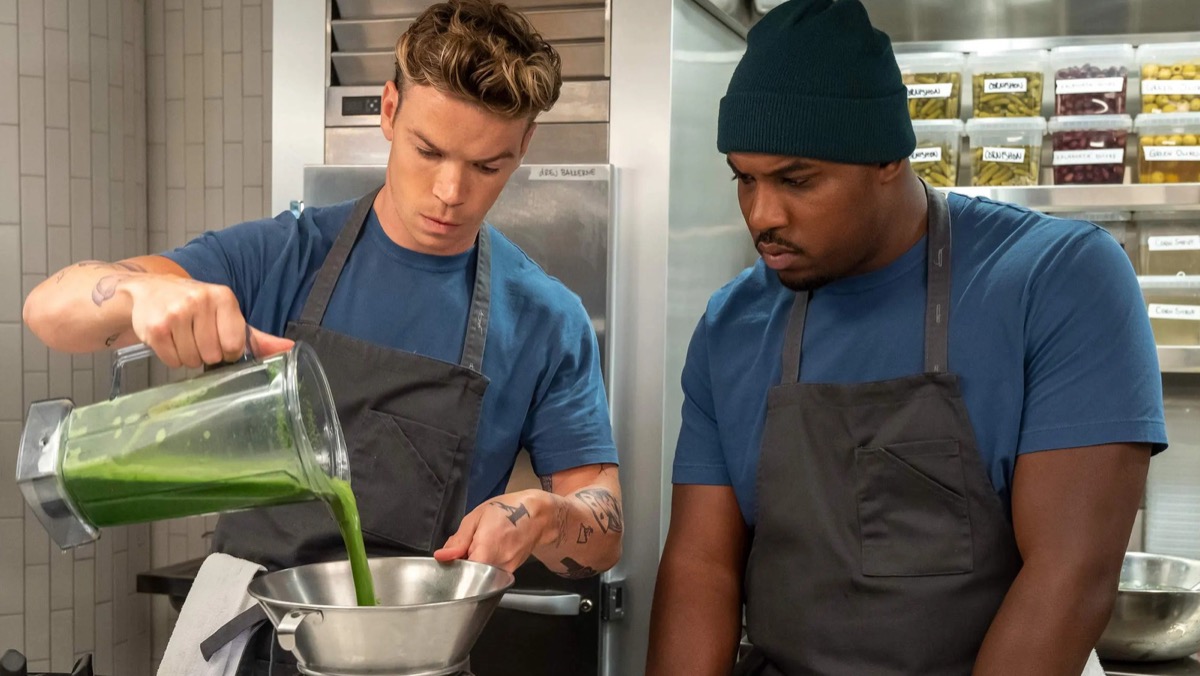 Marcus watches another chef pouring green liquid into a bowl in "The Bear"