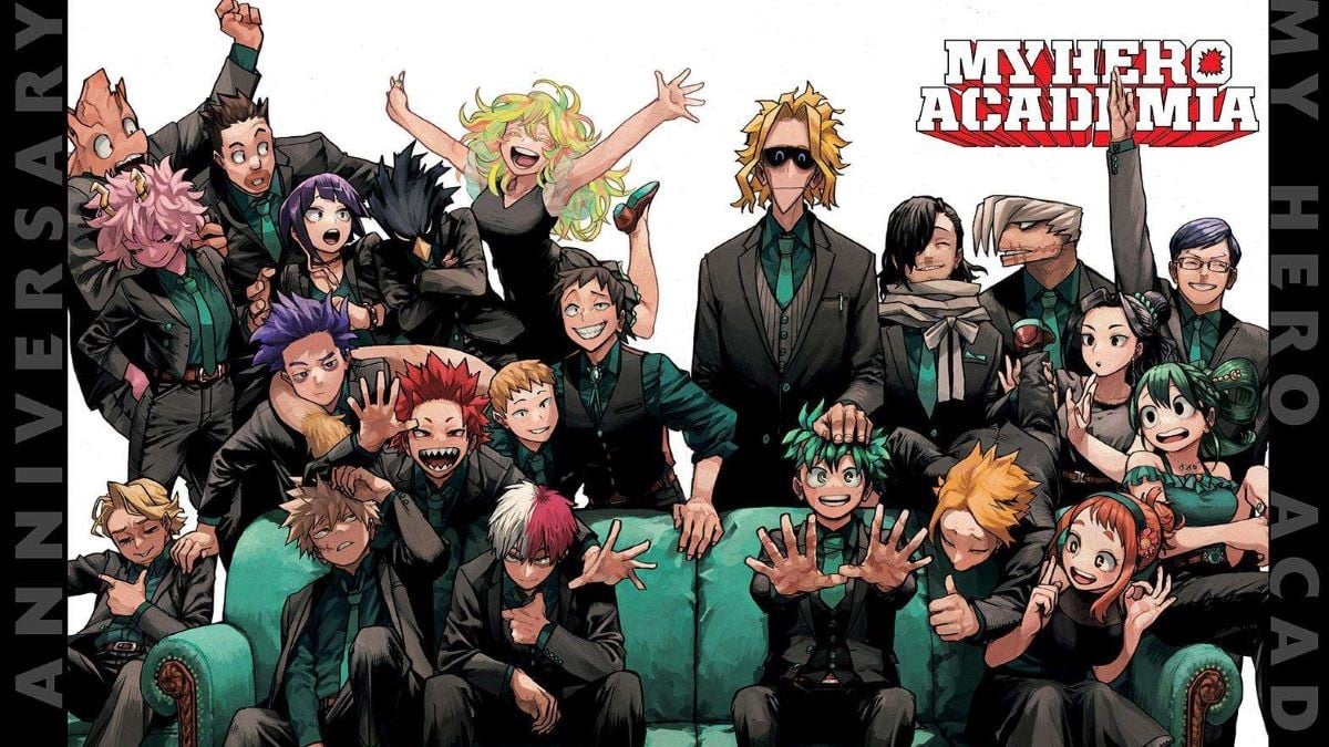 UA Students with All Might and the main cast of My Hero Academia in Chapter 429 illustration