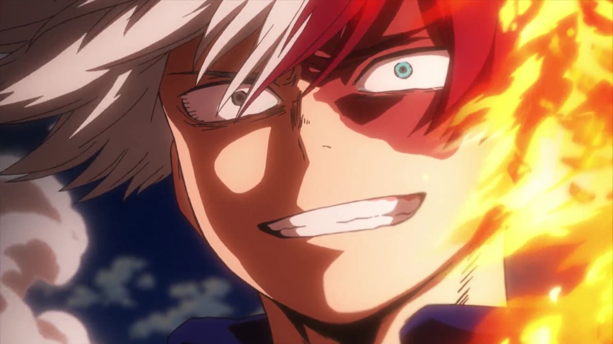 Shoto Todoroki activating his flames from My Hero Academia