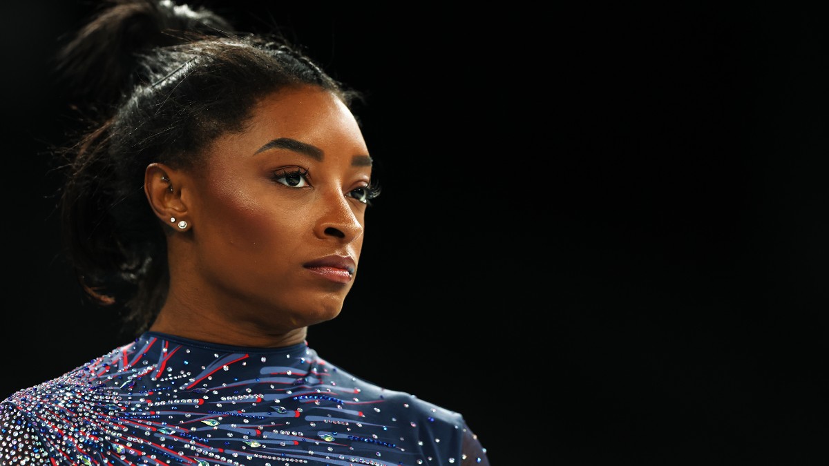 Simone Biles at a training session ahead of the 2024 Olympics