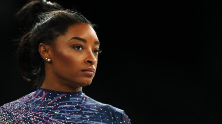 Simone Biles at a training session ahead of the 2024 Olympics