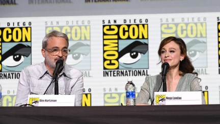 SAN DIEGO, CALIFORNIA - JULY 27: (L-R) Alex Kurtzman and Noga Landau speak onstage during 