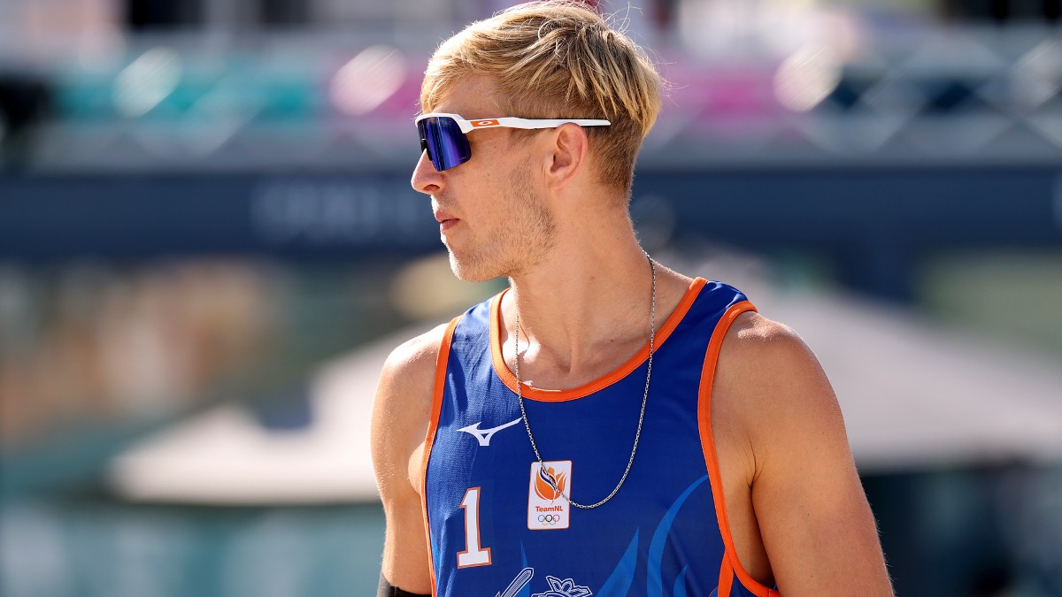 Steven van de Velde during a Volleyball match as the Paris Olympics