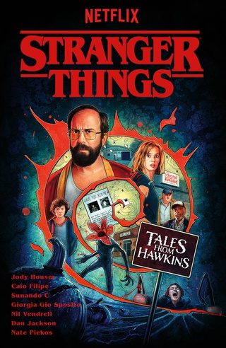 The cover for Stranger Things: Tales from Hawkins featuring Murray Bauman, Robin, and more 