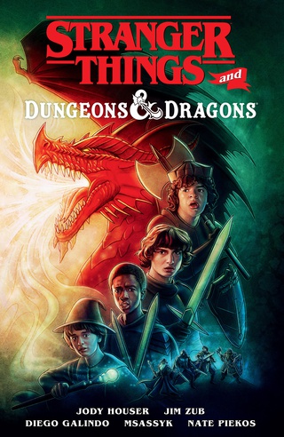 The D&D party and a dragon on the cover of the Stranger Things and Dungeons & Dragons comic book 