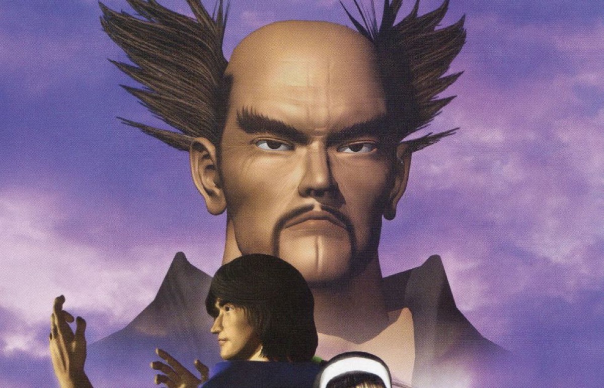 A man with a reverse mohawk and a young fighter appear on "Tekken 2" promo art 