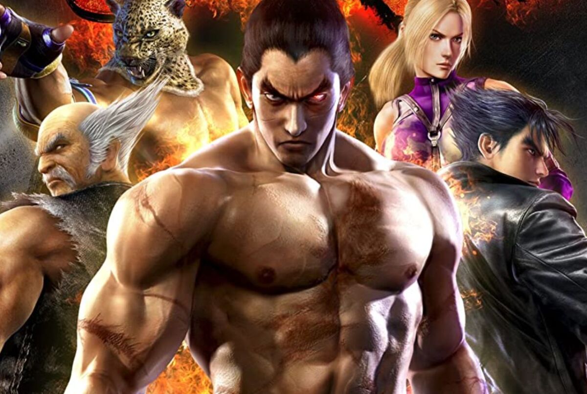 A group of tough looking fighters stand together in "Tekken 6" 