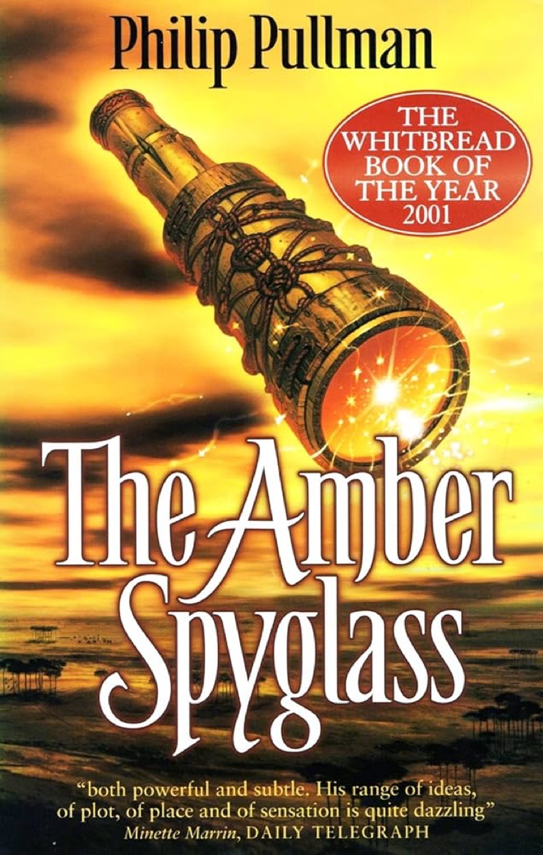 "The Amber Spyglass" cover art by Phillip Pullman featuring a telescope