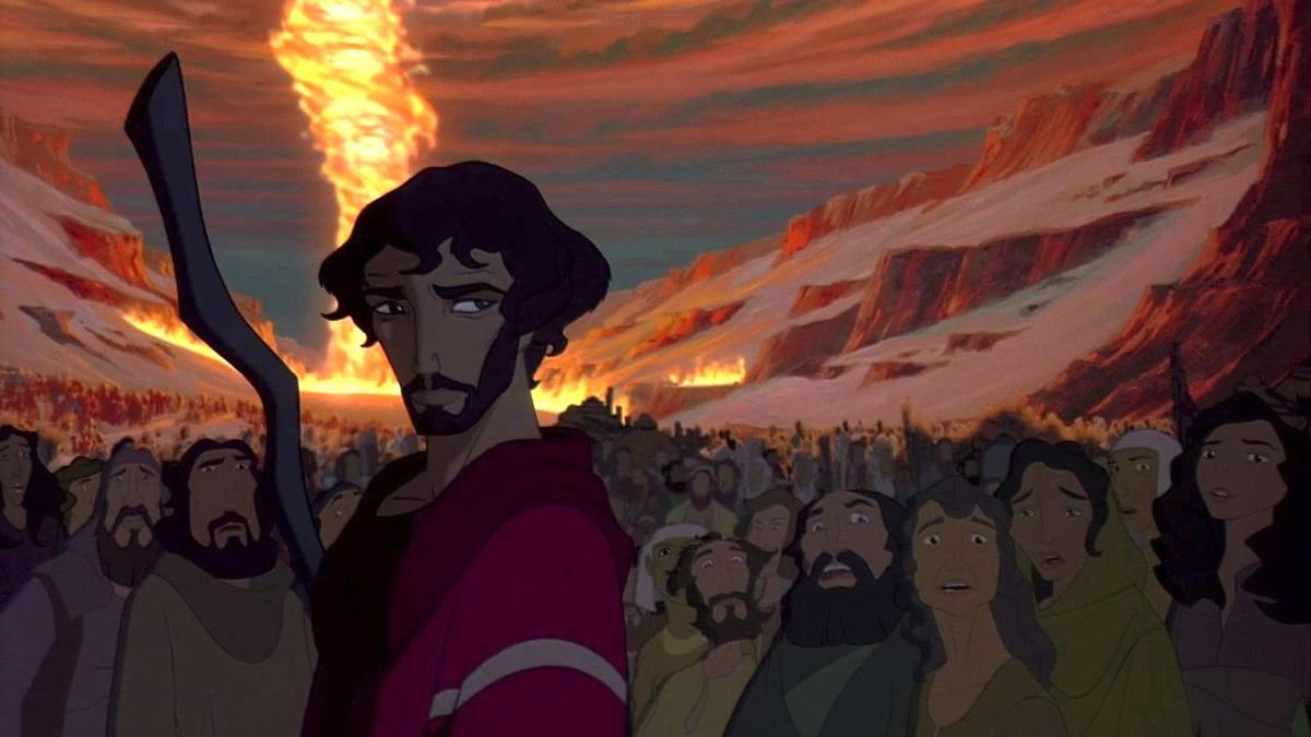 Moses leading a large crowd in The Prince of Egypt