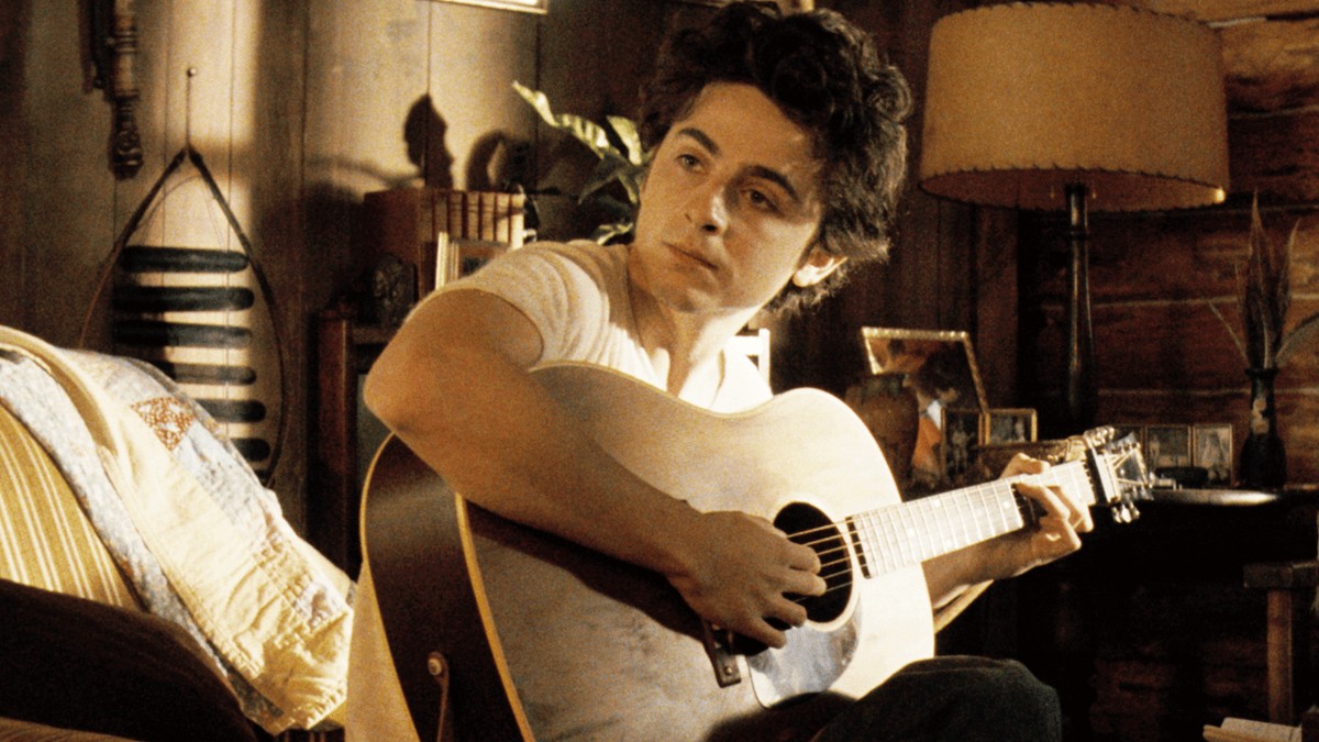 Timothée Chalamet as Bob Dylan in A Complete Unknown