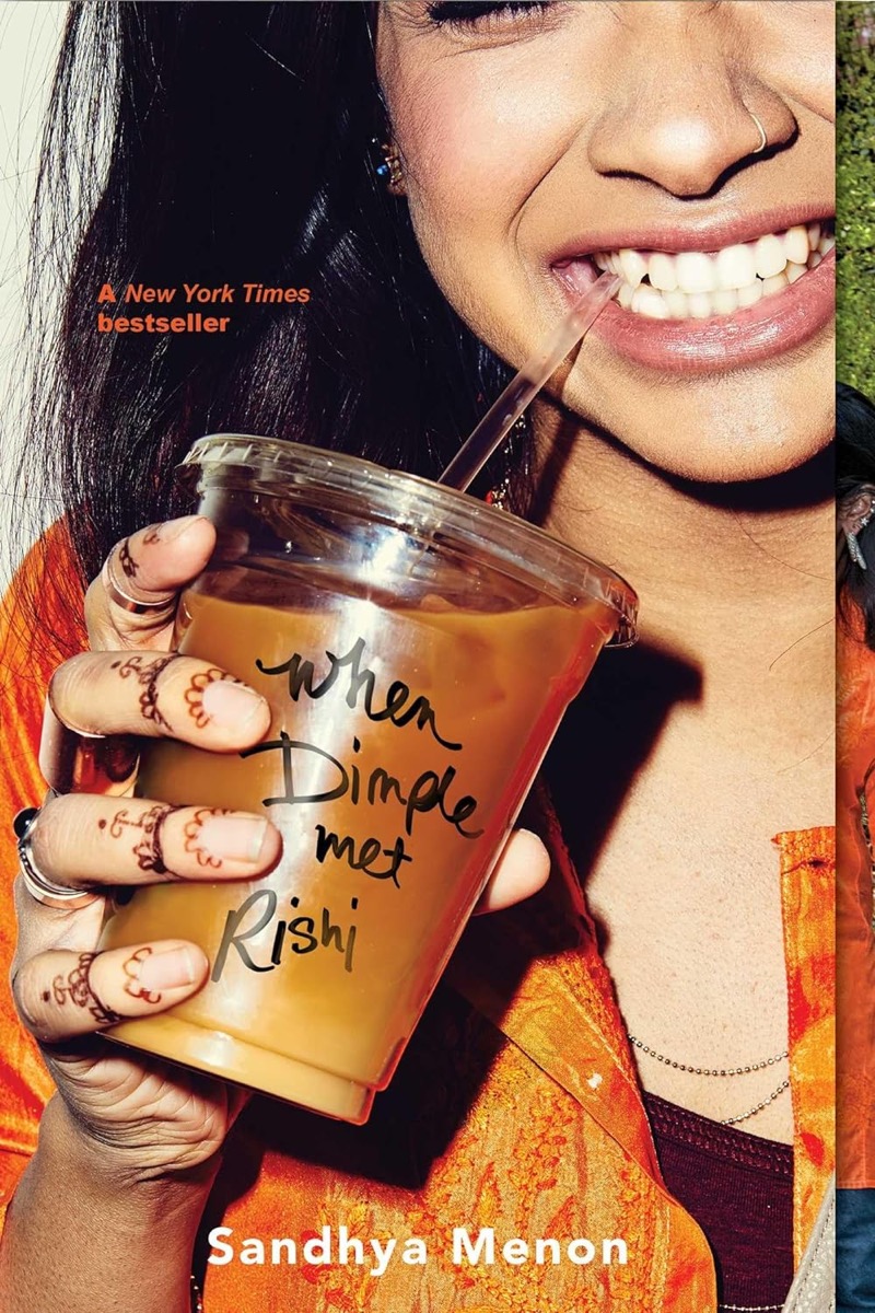 Cover art for "When Dimple Met Rishi" showing a young woman drinking iced coffee 