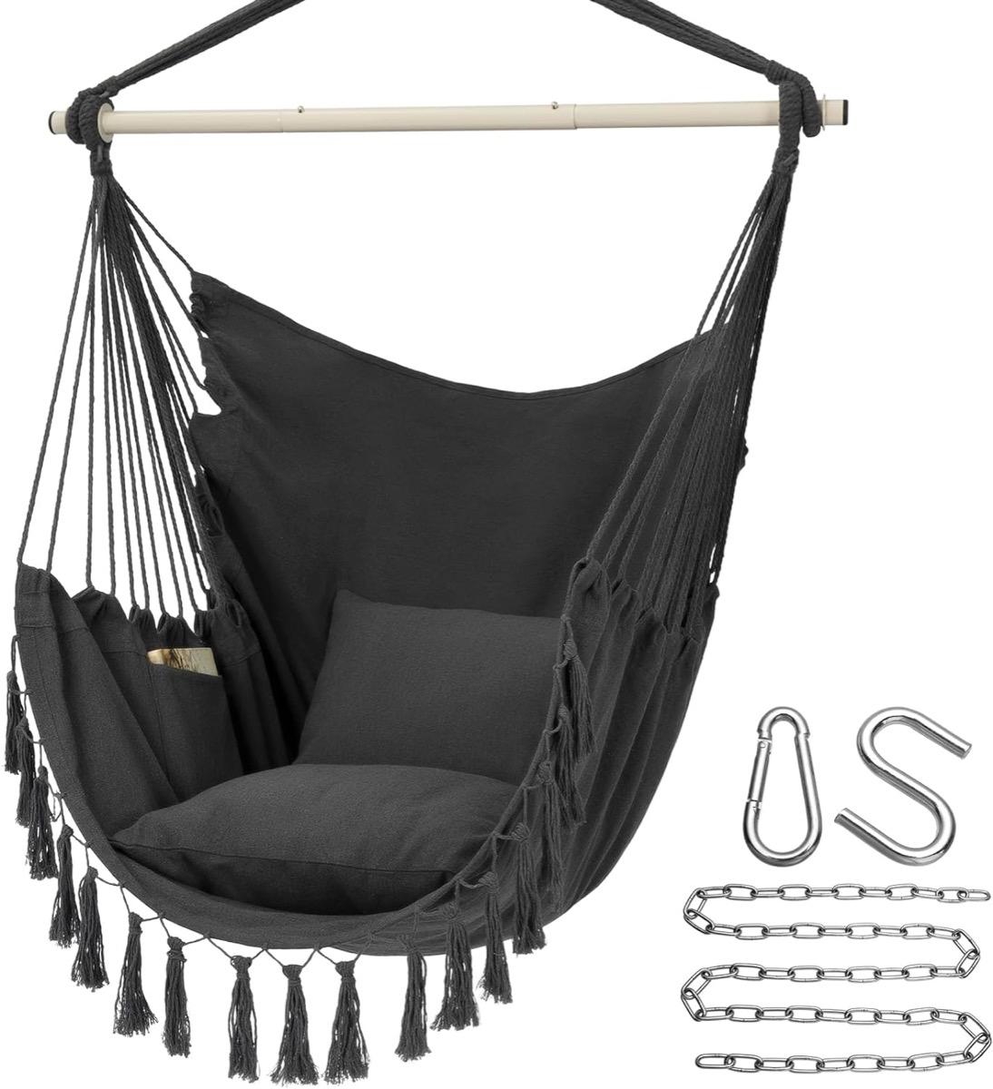 A black hanging chair from Y-Stop 