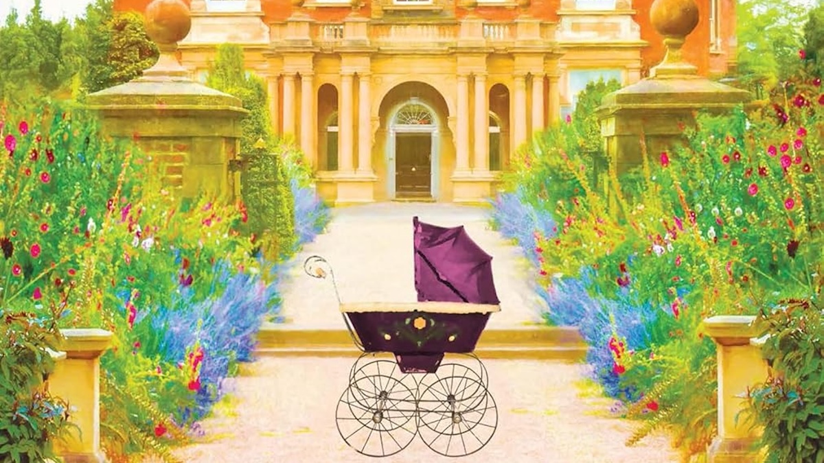 A Duke, the Lady, and a Baby book cover art showing an illustration of a stroller in front of a mansion.